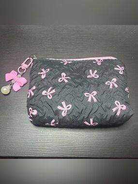 Black Wristlet Pouch with Pink Bow Print